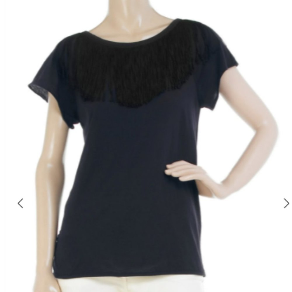 NWT 3.1 Philip Lim Navy 100% Cotton Backless Fringe Tee Shirt Top Dark Blue • S - Picture 2 of 12